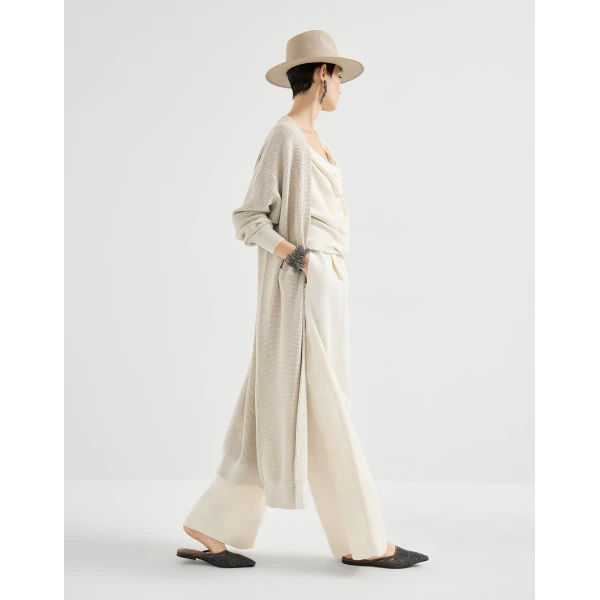 Brunello Cucinelli Sparkling net long cardigan in Oat, view 5