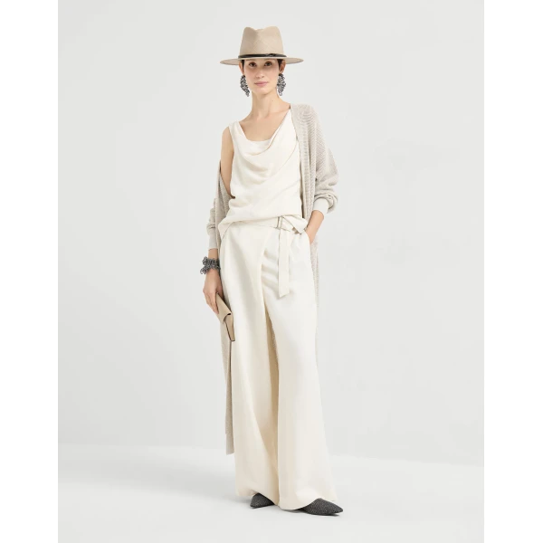Brunello Cucinelli Sparkling net long cardigan in Oat, view 6