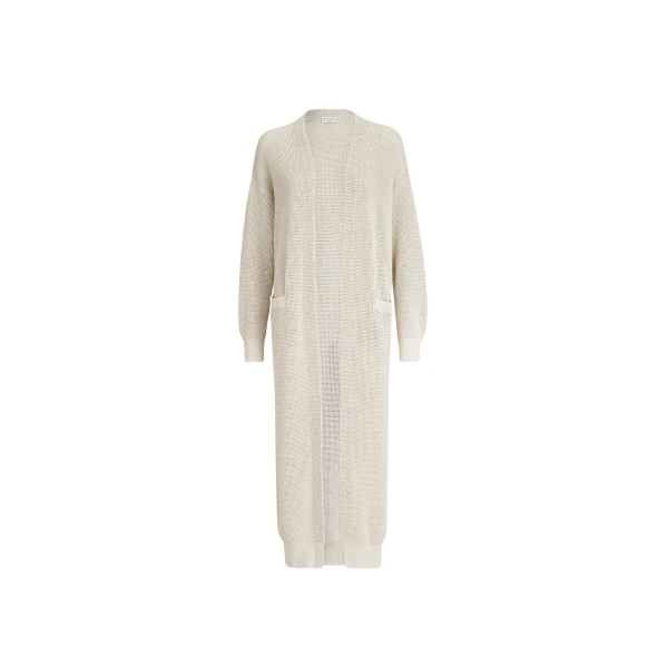 Brunello Cucinelli Sparkling net long cardigan in Oat