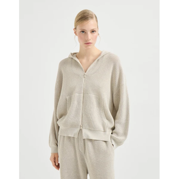 Brunello Cucinelli Sparkling net sweatshirt in Oat Jacket, view 2