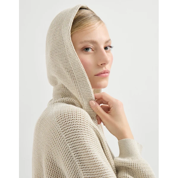 Brunello Cucinelli Sparkling net sweatshirt in Oat Jacket, view 4