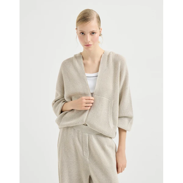 Brunello Cucinelli Sparkling net sweatshirt in Oat Jacket, view 5