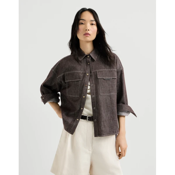 Brunello Cucinelli Sparkling no-fade denim shirt in Cocoa, view 2