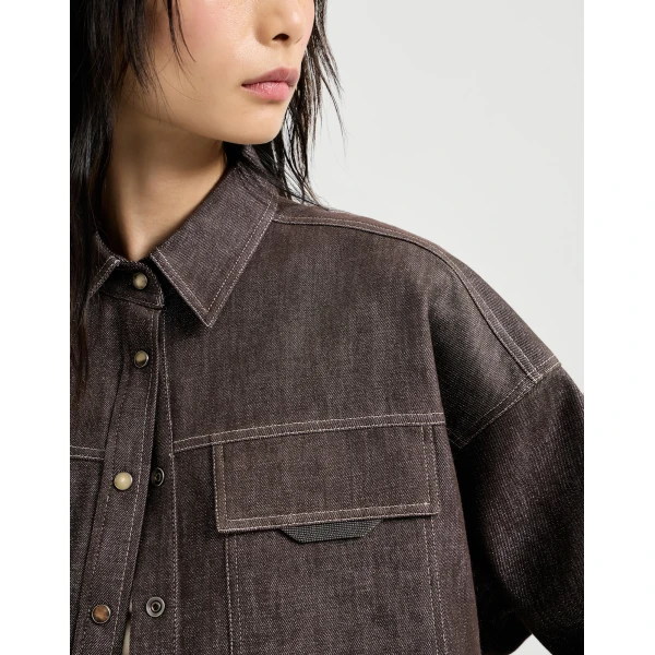 Brunello Cucinelli Sparkling no-fade denim shirt in Cocoa, view 4