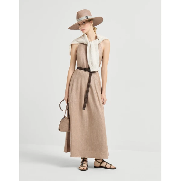 Brunello Cucinelli Sparkling twill dress in Antique Pink, view 6