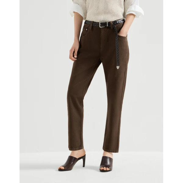 Brunello Cucinelli Straight five-pocket trousers in Chocolate, view 2