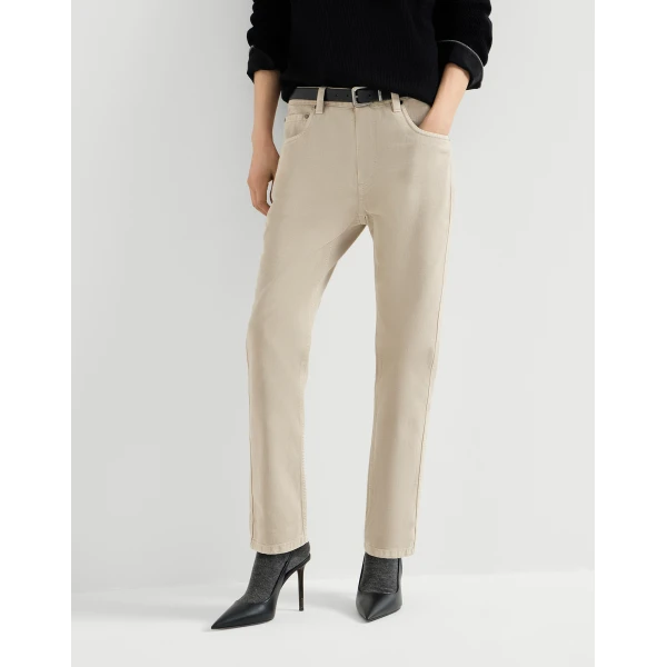 Brunello Cucinelli Straight five-pocket trousers in Sand, view 2