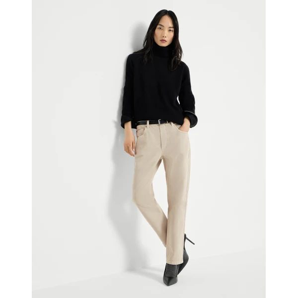 Brunello Cucinelli Straight five-pocket trousers in Sand, view 5