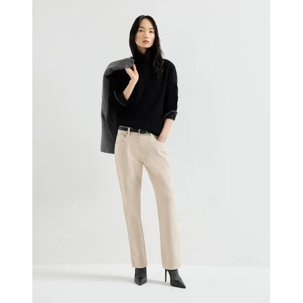 Brunello Cucinelli Straight five-pocket trousers in Sand, view 6