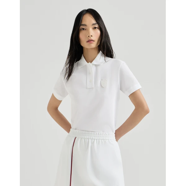 Brunello Cucinelli Stretch cotton piqué polo shirt with logo in White, view 2