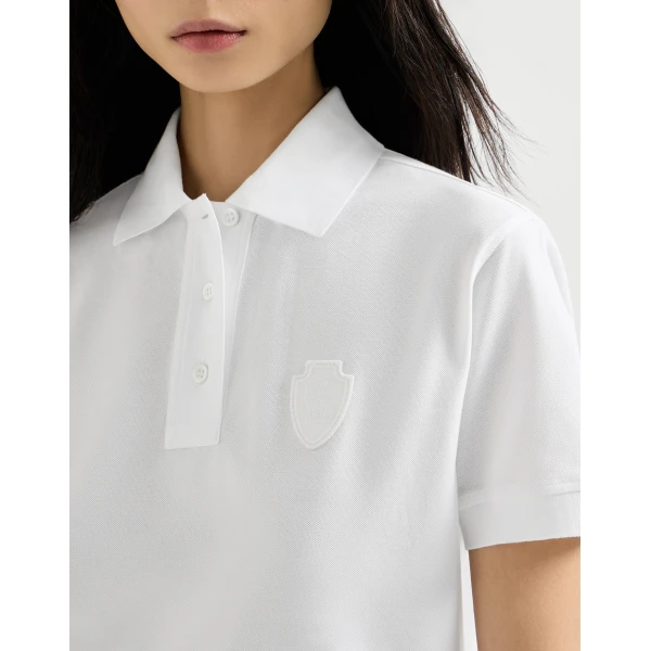 Brunello Cucinelli Stretch cotton piqué polo shirt with logo in White, view 4