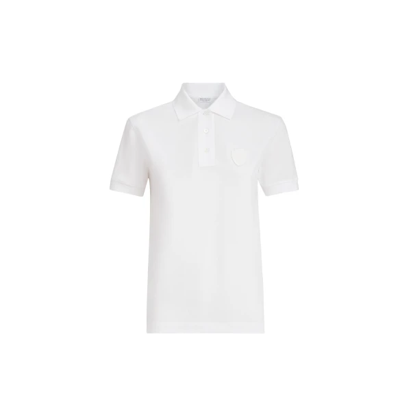 Brunello Cucinelli Stretch cotton piqué polo shirt with logo in White