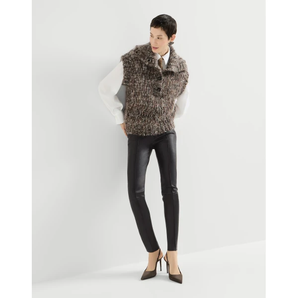 Brunello Cucinelli Stretch nappa leggings in Black, view 5