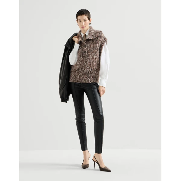 Brunello Cucinelli Stretch nappa leggings in Black, view 6