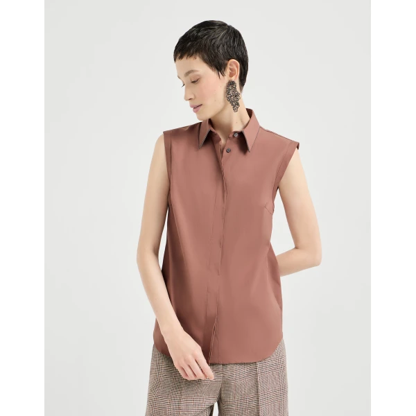Brunello Cucinelli Stretch poplin shirt in Firebrick, view 2