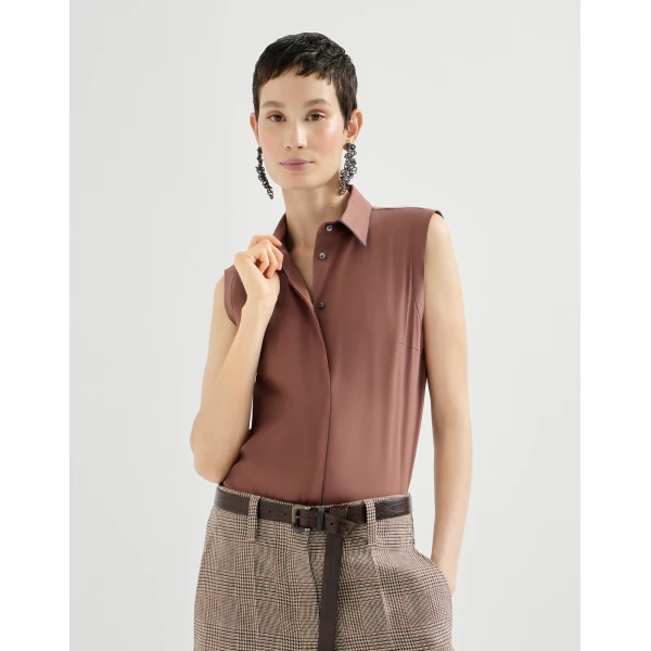 Brunello Cucinelli Stretch poplin shirt in Firebrick, view 5