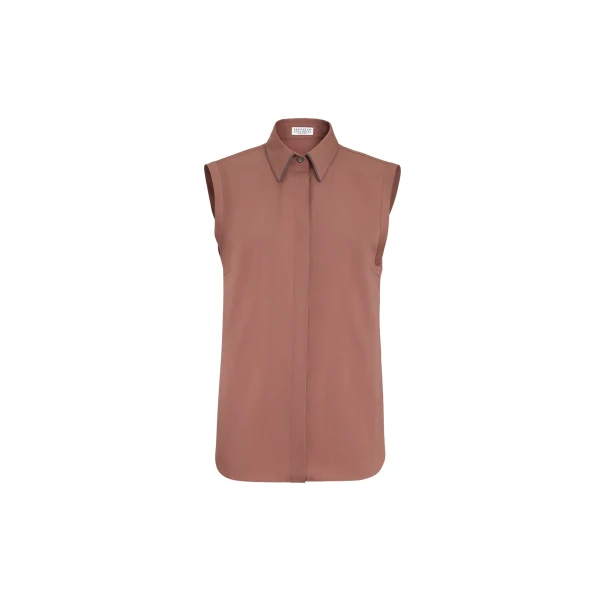 Brunello Cucinelli Stretch poplin shirt in Firebrick