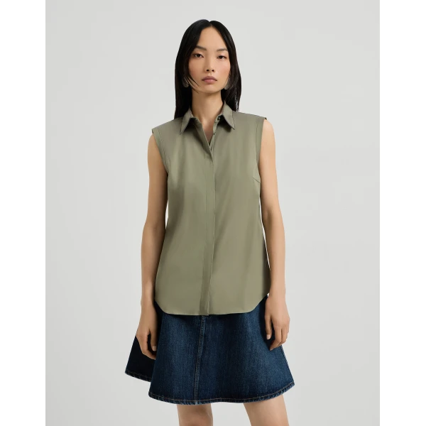 Brunello Cucinelli Stretch poplin shirt in Green, view 2