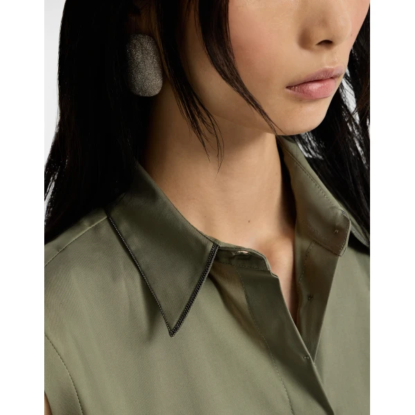 Brunello Cucinelli Stretch poplin shirt in Green, view 4