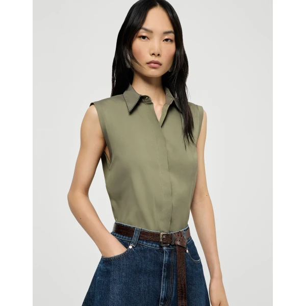 Brunello Cucinelli Stretch poplin shirt in Green, view 5