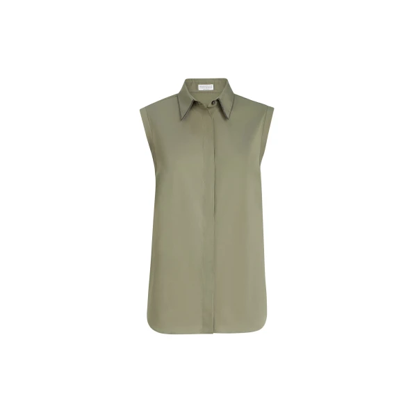 Brunello Cucinelli Stretch poplin shirt in Green
