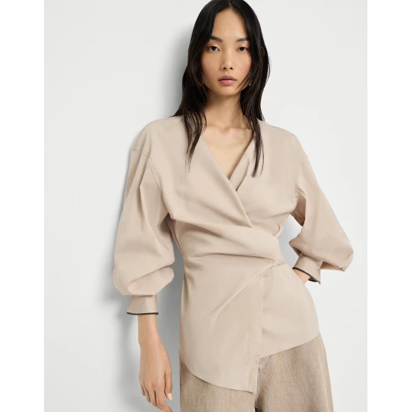 Brunello Cucinelli Stretch poplin shirt with monili in Beige, view 5