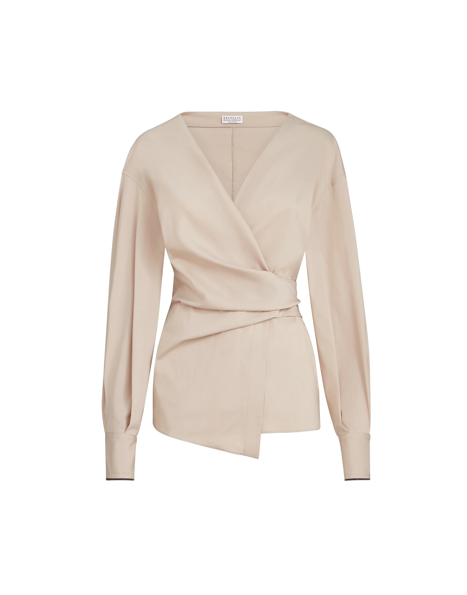 Brunello Cucinelli Stretch poplin shirt with monili in Beige