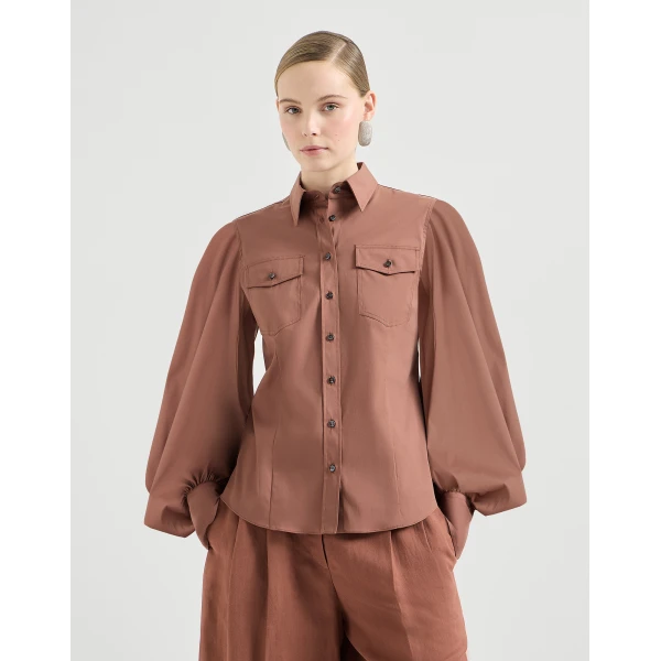 Brunello Cucinelli Stretch poplin shirt with monili in Firebrick, view 2