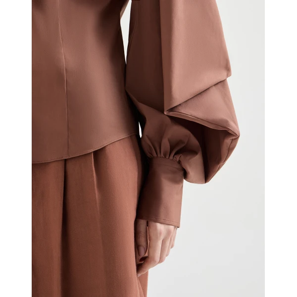 Brunello Cucinelli Stretch poplin shirt with monili in Firebrick, view 4
