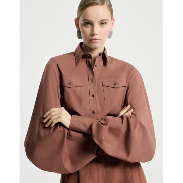 Brunello Cucinelli Stretch poplin shirt with monili in Firebrick, view 5