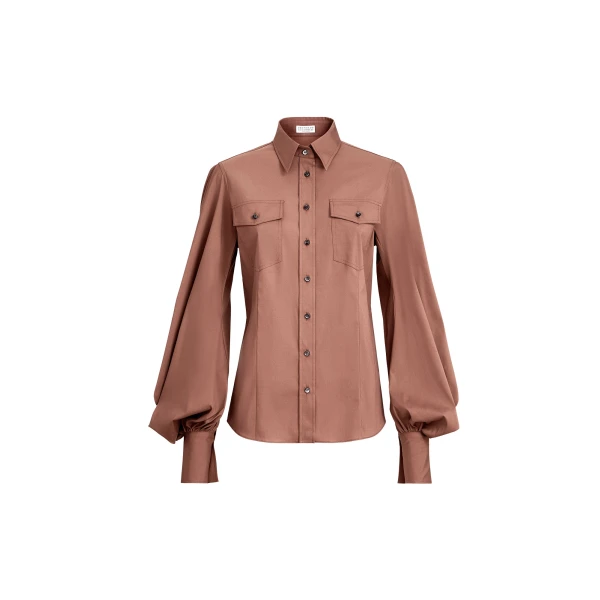 Brunello Cucinelli Stretch poplin shirt with monili in Firebrick