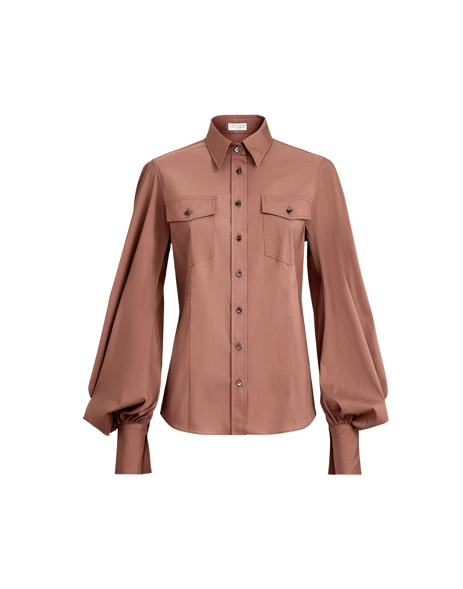 Brunello Cucinelli Stretch poplin shirt with monili in Firebrick