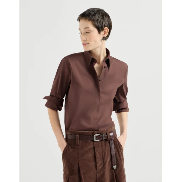 Brunello Cucinelli Stretch poplin shirt with monili in Grape, view 2