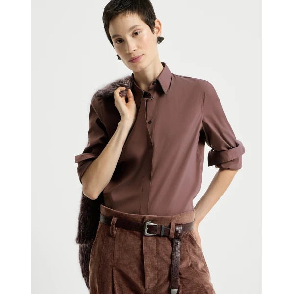 Brunello Cucinelli Stretch poplin shirt with monili in Grape, view 5