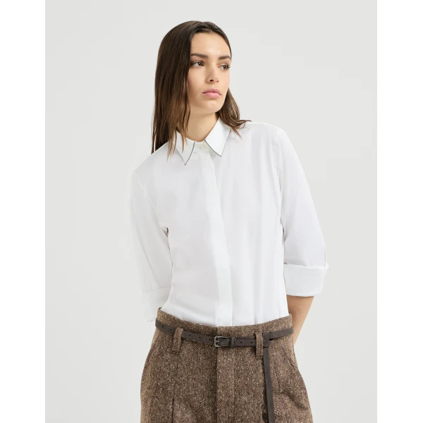 Brunello Cucinelli Stretch poplin shirt with monili in White, view 2