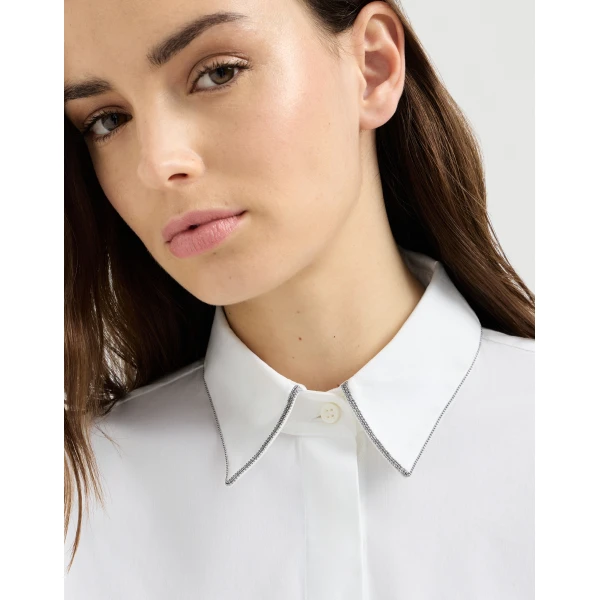 Brunello Cucinelli Stretch poplin shirt with monili in White, view 4