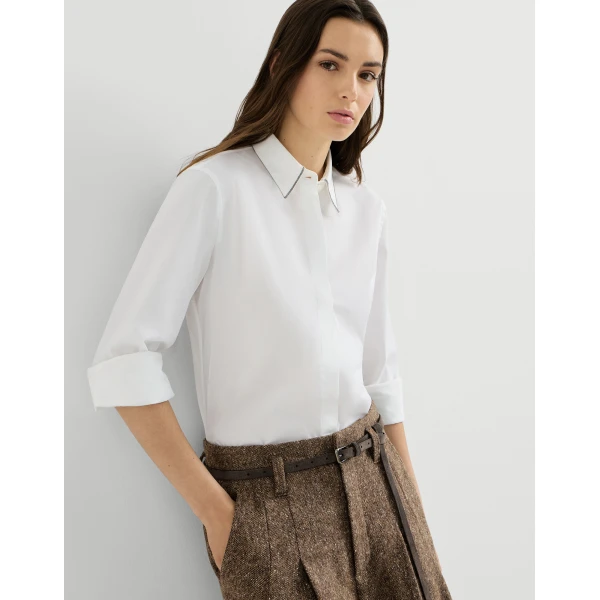 Brunello Cucinelli Stretch poplin shirt with monili in White, view 5