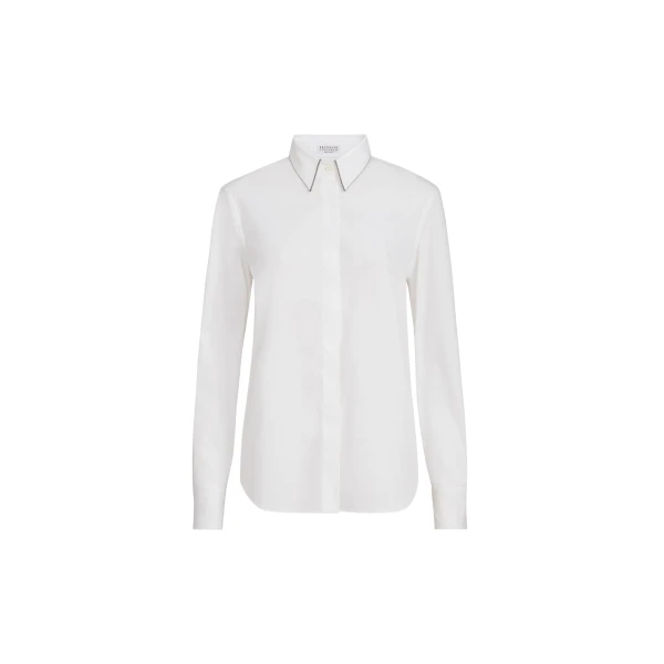 Brunello Cucinelli Stretch poplin shirt with monili in White