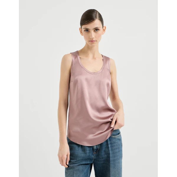 Brunello Cucinelli Stretch silk satin camisole in Antique Pink, view 2