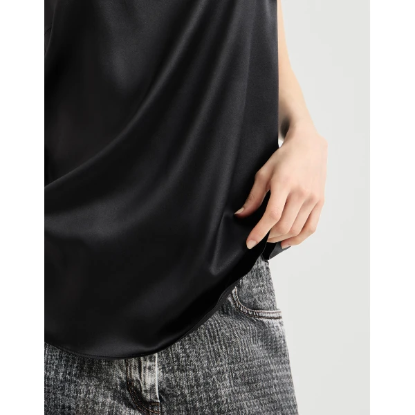 Brunello Cucinelli Stretch silk satin camisole in Black, view 4
