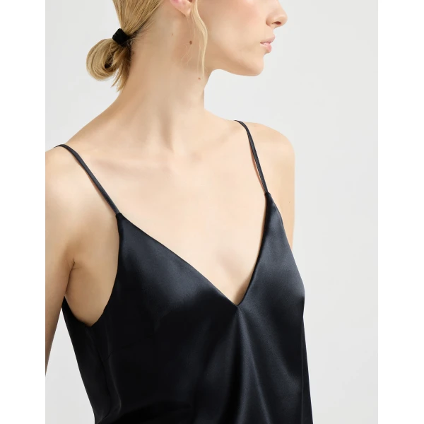 Brunello Cucinelli Stretch silk satin camisole in Black, view 4