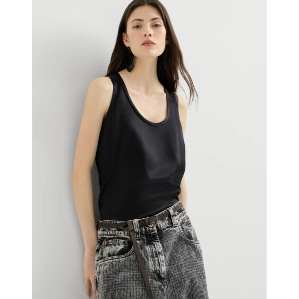 Brunello Cucinelli Stretch silk satin camisole in Black, view 5