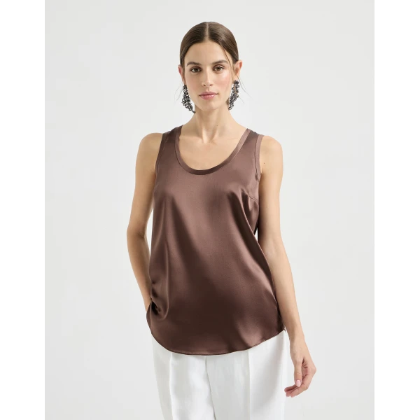 Brunello Cucinelli Stretch silk satin camisole in Brown, view 2