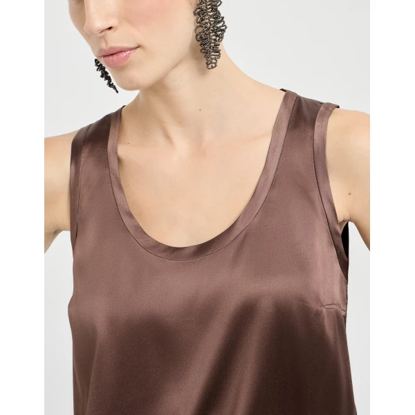 Brunello Cucinelli Stretch silk satin camisole in Brown, view 4