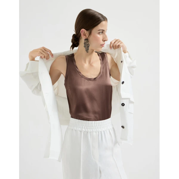 Brunello Cucinelli Stretch silk satin camisole in Brown, view 5