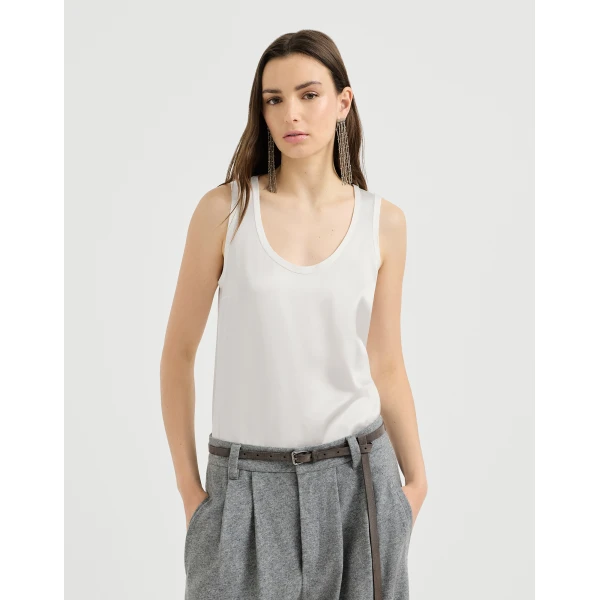 Brunello Cucinelli Stretch silk satin camisole in White, view 2