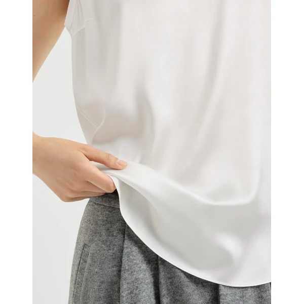 Brunello Cucinelli Stretch silk satin camisole in White, view 4