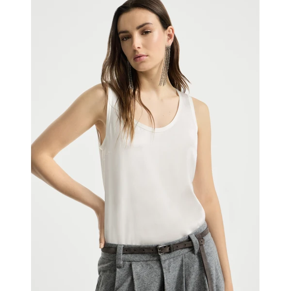 Brunello Cucinelli Stretch silk satin camisole in White, view 5
