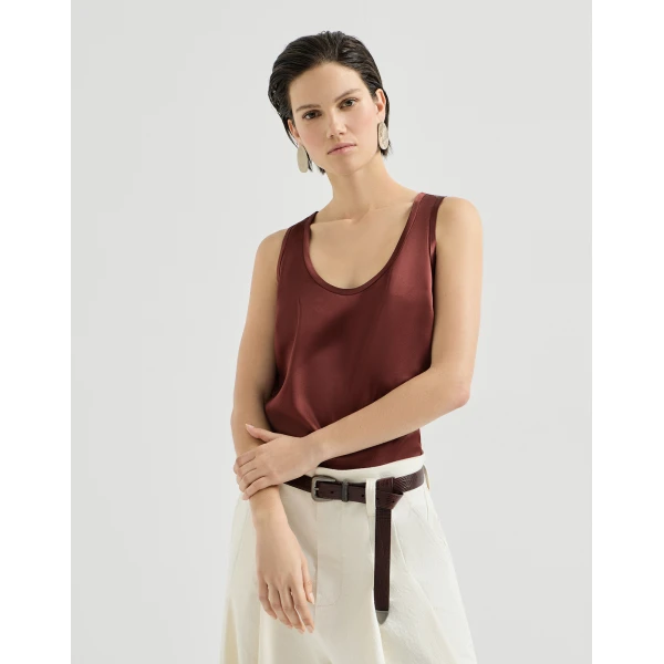 Brunello Cucinelli Stretch silk satin camisole in Wine, view 2