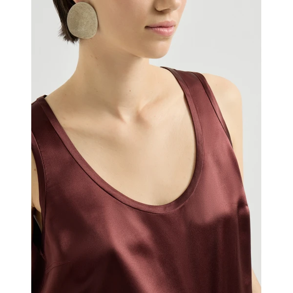 Brunello Cucinelli Stretch silk satin camisole in Wine, view 4